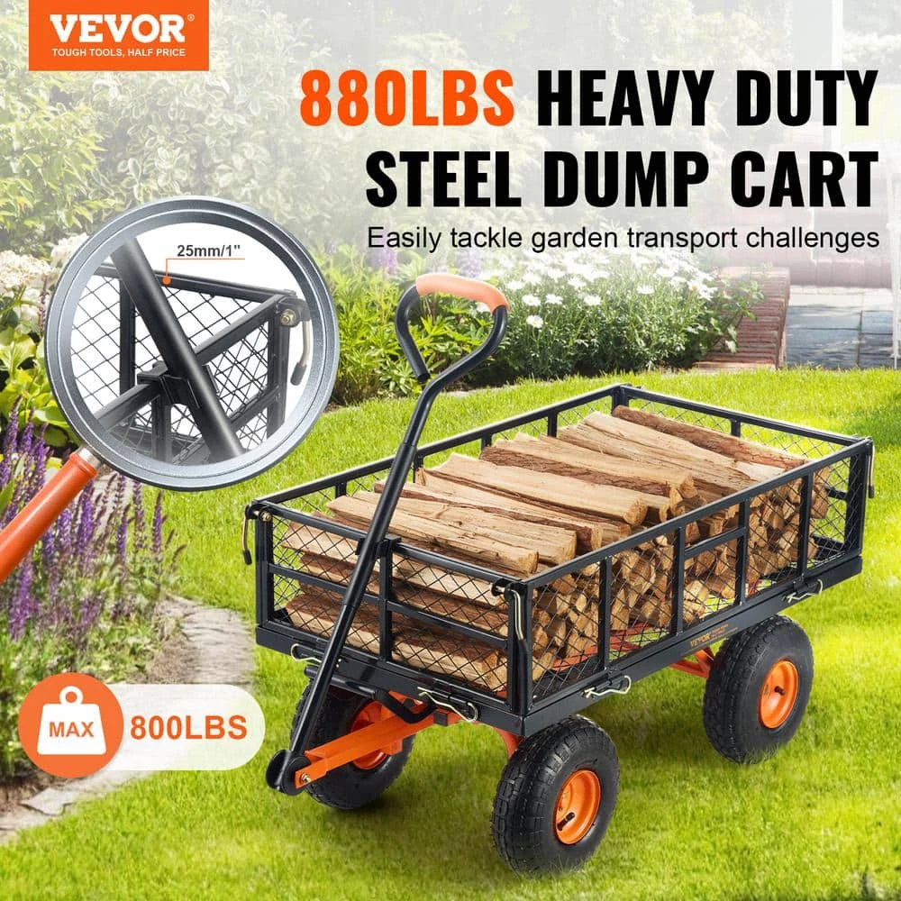 Dump Cart 3.2 Cu. Ft. Metal Garden Cart With Easy To Assemble Frame Dump Wagon With 2-in-1 Convertible Handle 4 Dump Cart 3.2 Cu. Ft. Metal Garden Cart With Easy To Assemble Frame Dump Wagon With 2-in-1 Convertible Handle - Image 2