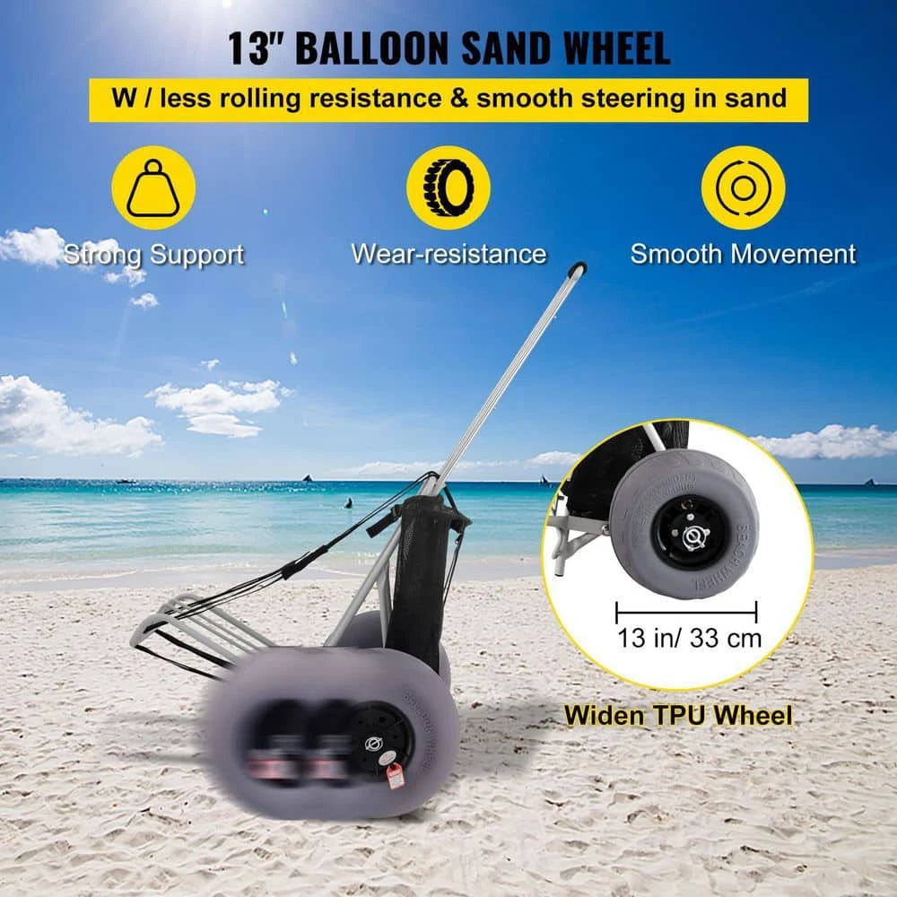 Beach Carts 29.5 In. To 49.2 In. Height Folding Sand Cart 165 Lbs. Loading With 13 In. TPU Balloon Wheel For Picnic Fish 6 Beach Carts 29.5 In. To 49.2 In. Height Folding Sand Cart 165 Lbs. Loading With 13 In. TPU Balloon Wheel For Picnic Fish - Image 4