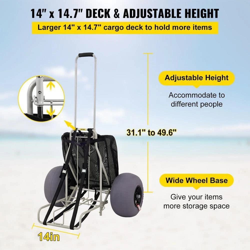 Beach Carts 29.5 In. To 49.2 In. Height Folding Sand Cart 165 Lbs. Loading With 13 In. TPU Balloon Wheel For Picnic Fish 5 Beach Carts 29.5 In. To 49.2 In. Height Folding Sand Cart 165 Lbs. Loading With 13 In. TPU Balloon Wheel For Picnic Fish - Image 3