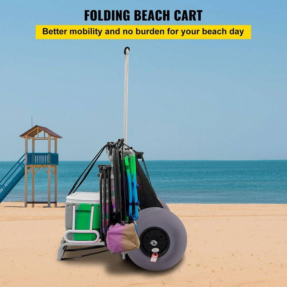 Beach Carts 29.5 In. To 49.2 In. Height Folding Sand Cart 165 Lbs. Loading With 13 In. TPU Balloon Wheel For Picnic Fish 4 Beach Carts 29.5 In. To 49.2 In. Height Folding Sand Cart 165 Lbs. Loading With 13 In. TPU Balloon Wheel For Picnic Fish - Image 2