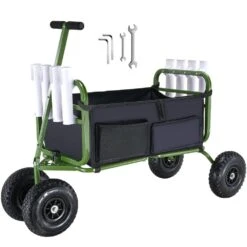 5.5 Cu.ft. Beach Fishing Cart 300 Lbs. Heavy-Duty Steel Foldable Fish Cart Garden Cart With 4 X 11 In. Rubber Tires