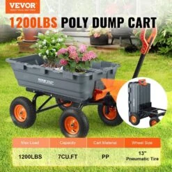 Garden Cart, Durable Poly Dump Cart With Steel Frame, 7 Cu. Ft. Plastic Garden Cart, Utility Barrow 1200 Lbs. Load 11 Garden Cart, Durable Poly Dump Cart With Steel Frame, 7 Cu. Ft. Plastic Garden Cart, Utility Barrow 1200 Lbs. Load -Patio Furniture Shop vevor garden carts slzxtc1200b0xeev4v0 v0812 c3 1000