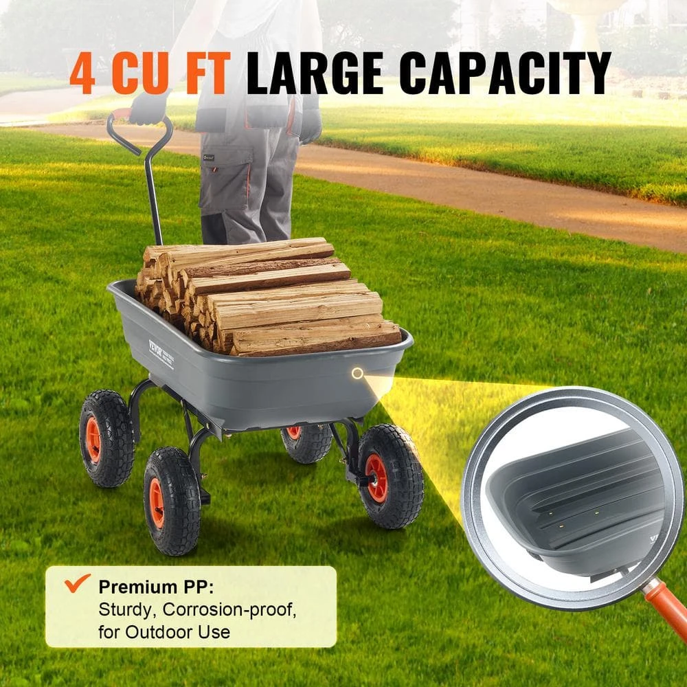 4 Cu. Ft. Dump Cart Poly With Easy To Assemble Steel Frame Dump Wagon With 2-in-1 Convertible Handle Garden Cart 6 4 Cu. Ft. Dump Cart Poly With Easy To Assemble Steel Frame Dump Wagon With 2-in-1 Convertible Handle Garden Cart - Image 4