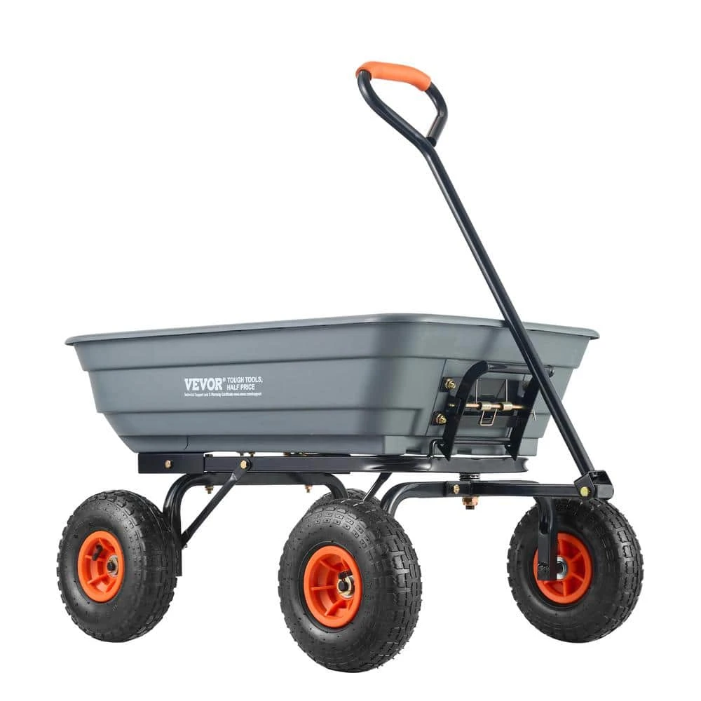 4 Cu. Ft. Dump Cart Poly With Easy To Assemble Steel Frame Dump Wagon With 2-in-1 Convertible Handle Garden Cart 3 4 Cu. Ft. Dump Cart Poly With Easy To Assemble Steel Frame Dump Wagon With 2-in-1 Convertible Handle Garden Cart