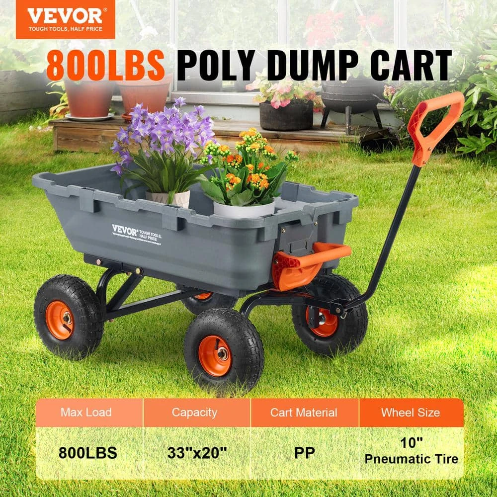 3.1 Cu. Ft. Dump Cart Poly Steel Frame Dump Wagon With 2-in-1 Convertible Handle Utility Garden Cart 4 3.1 Cu. Ft. Dump Cart Poly Steel Frame Dump Wagon With 2-in-1 Convertible Handle Utility Garden Cart - Image 2