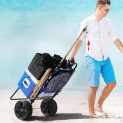 Beach Dolly With Big Wheels For Sand 8 Cu Ft PU Steel Garden Cart Cargo Deck 69 Lbs. Loading Capacity Folding -Patio Furniture Shop vevor garden carts sttcxg10inch3uv59v0 31 1000
