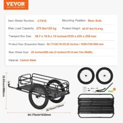 Bike Cargo Trailer 275 Lbs. Heavy-Duty 3.94 Cu. Ft. Metal Garden Cart With 20 In. Wheels And Universal Hitch -Patio Furniture Shop vevor garden carts yykhz2275b00p8ev8v0 76 1000