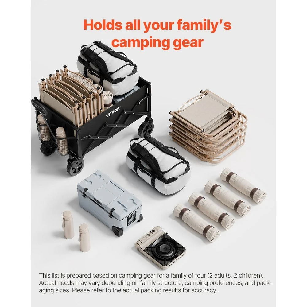 1.96 Cu Ft., Steel, Collapsible Wagon Garden Carts, All-Terrain Wheels, Heavy Duty Outdoor Utility Cart, Black 5 1.96 Cu Ft., Steel, Collapsible Wagon Garden Carts, All-Terrain Wheels, Heavy Duty Outdoor Utility Cart, Black - Image 3