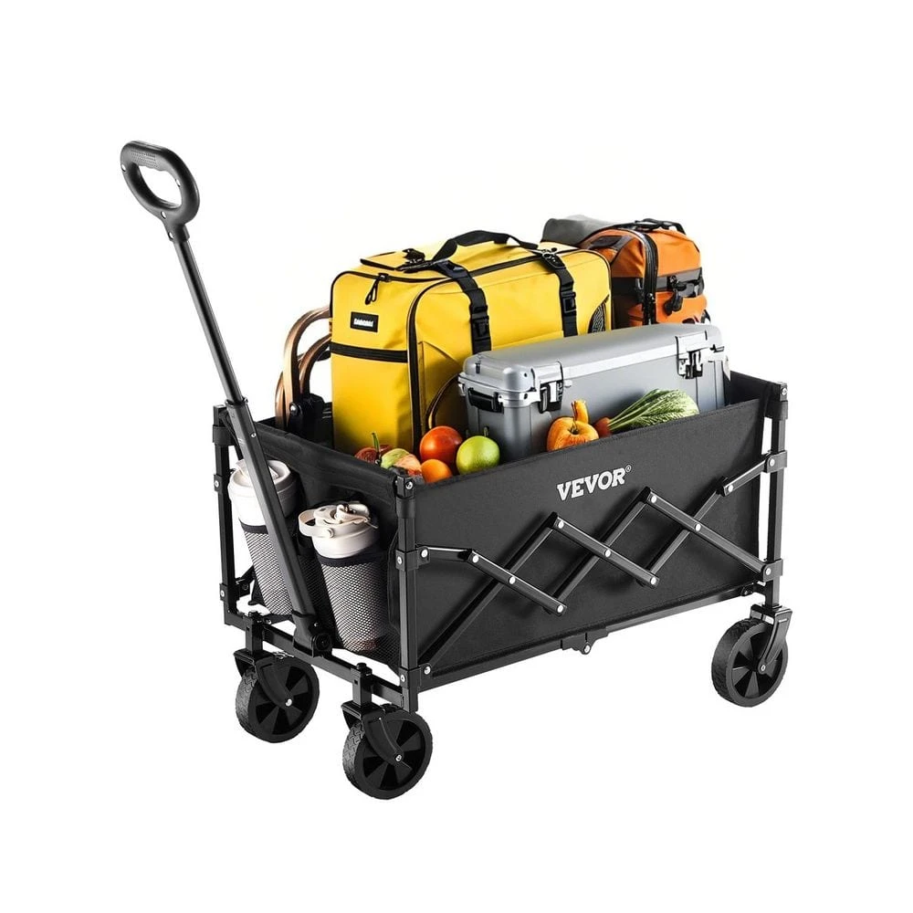 1.96 Cu Ft., Steel, Collapsible Wagon Garden Carts, All-Terrain Wheels, Heavy Duty Outdoor Utility Cart, Black 3 1.96 Cu Ft., Steel, Collapsible Wagon Garden Carts, All-Terrain Wheels, Heavy Duty Outdoor Utility Cart, Black