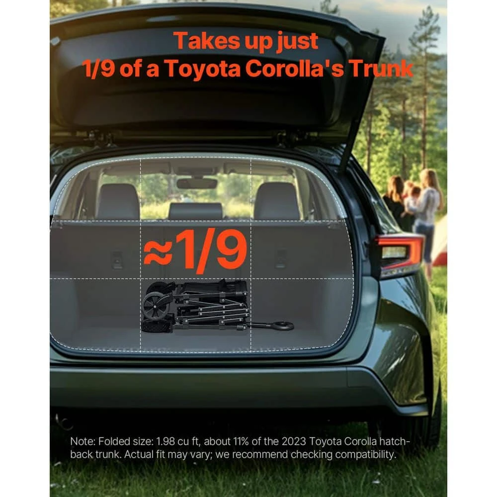 1.96 Cu Ft., Steel, Collapsible Wagon Garden Carts, All-Terrain Wheels, Heavy Duty Outdoor Utility Cart, Black 4 1.96 Cu Ft., Steel, Collapsible Wagon Garden Carts, All-Terrain Wheels, Heavy Duty Outdoor Utility Cart, Black - Image 2