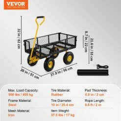3.8 Cu. Ft. Steel Garden Cart Heavy-Duty 900 Lbs. Capacity Utility Metal Wagon With 180° Rotating Handle & 10 In. Tires -Patio Furniture Shop vevor garden carts zxhytchsbb880vfy8v0 76 1000