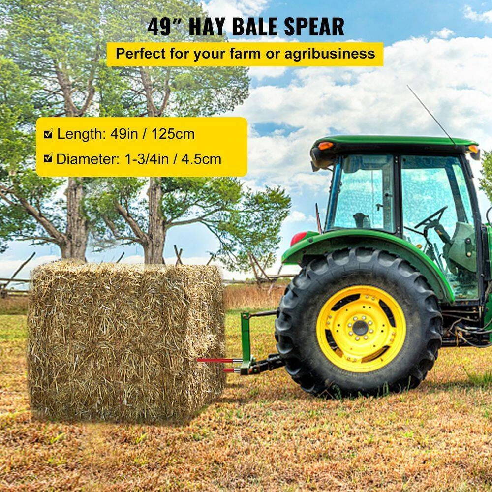 49 In. Hay Bale Spike Garden Fork 1-3/4 In. 3000 Lbs. Load With Hex Nut Sleeve Quick Attach For Bucket Tractor (2-Pack) 4 49 In. Hay Bale Spike Garden Fork 1-3/4 In. 3000 Lbs. Load With Hex Nut Sleeve Quick Attach For Bucket Tractor (2-Pack) - Image 2