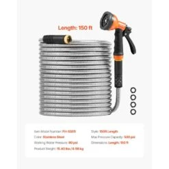 Metal Garden Hose, 0.39 In. Dia X 150 Ft. Rust Proof Stainless Steel Water Hose, Heavy Duty Backyard Hose, 10-Nozzle 16 Metal Garden Hose, 0.39 In. Dia X 150 Ft. Rust Proof Stainless Steel Water Hose, Heavy Duty Backyard Hose, 10-Nozzle -Patio Furniture Shop vevor garden hoses jstyrg150ft0lvrf7v0 76 1000
