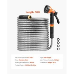 Metal Garden Hose Fitting Size X 50 Ft. Rust Proof Stainless Steel Water Hose, Heavy Duty Backyard Hose -Patio Furniture Shop vevor garden hoses jstyrg50ft00p92m6v0 76 1000