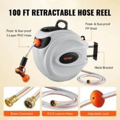 Retractable Hose Reel 1/2 In. Dia X 100 Ft. Garden Water Hose Reel With 9-Pattern Nozzle, 180° Swivel Bracket 15 Retractable Hose Reel 1/2 In. Dia X 100 Ft. Garden Water Hose Reel With 9-Pattern Nozzle, 180° Swivel Bracket -Patio Furniture Shop vevor garden hoses kssjgqhtsh100f02av0 fa 1000