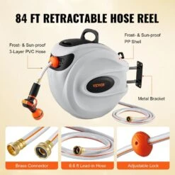 Retractable Hose Reel 5/8 In. Dia X 84 Ft. Garden Water Hose Reel W/9-Pattern Nozzle 180° Swivel Bracket Wall-Mounted 15 Retractable Hose Reel 5/8 In. Dia X 84 Ft. Garden Water Hose Reel W/9-Pattern Nozzle 180° Swivel Bracket Wall-Mounted -Patio Furniture Shop vevor garden hoses kssjgqhtsh84fx14ov0 fa 1000