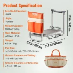 Folding Garden Kneeler And Seat, 330 Lbs. Load Capacity, 10 In. EVA Wide Pad, Portable Garden Stool, Tool Bag -Patio Furniture Shop vevor gardening tool accessories ycgdjhs1010invzh5v0 76 1000