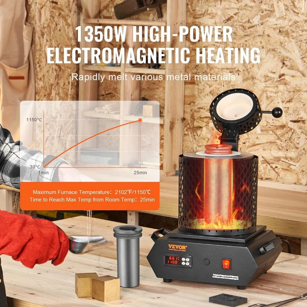 Gold Melting Furnace, 1350W Electric Digital Smelting Furnace, 2102℉/1150℃ Electric Melting Furnace 6 Gold Melting Furnace, 1350W Electric Digital Smelting Furnace, 2102℉/1150℃ Electric Melting Furnace - Image 4