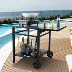 Outdoor Grill Cart With Double-Shelf BBQ Movable Food Prep Table Multifunctional Foldable Iron Table Top -Patio Furniture Shop vevor grill carts jshwbctc5565wnhr1v0 31 1000