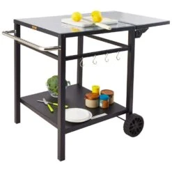 Outdoor Grill Cart With Double-Shelf BBQ Movable Food Prep Table Multifunctional Foldable Iron Table Top