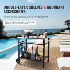 Outdoor Grill Cart With Double-Shelf BBQ Movable Food Prep Table Multi-Functional Stainless Steel Table Top -Patio Furniture Shop vevor grill carts jshwbctc855512mjnv0 1f 1000