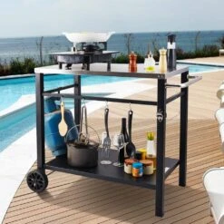 Outdoor Grill Cart With Double-Shelf BBQ Movable Food Prep Table Multi-Functional Stainless Steel Table Top -Patio Furniture Shop vevor grill carts jshwbctc855512mjnv0 31 1000