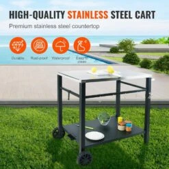 Outdoor Grill Cart With Double-Shelf BBQ Movable Food Prep Table Multi-Functional Stainless Steel Table Top -Patio Furniture Shop vevor grill carts jshwbctc855512mjnv0 4f 1000