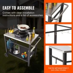 Outdoor Grill Cart With Double-Shelf BBQ Movable Food Prep Table Multi-Functional Stainless Steel Table Top -Patio Furniture Shop vevor grill carts jshwbctc855512mjnv0 fa 1000