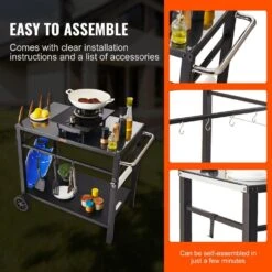Outdoor Grill Cart With Double-Shelf BBQ Movable Food Prep Table Multi-Functional Iron Table Top -Patio Furniture Shop vevor grill carts jshwbctc85551fx8bv0 fa 1000