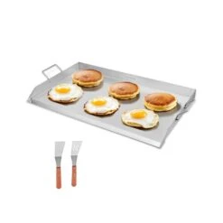 Stainless Steel Griddle 36 In. X 22 In. Universal Flat Top Rectangular Plate BBQ Charcoal Non-Stick Grill For Camping