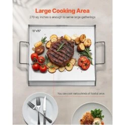 Stainless Steel Griddle 18 In. X 16 In. Universal Flat Top Rectangular Grills With 2 Handles And Grease Groove, Silver -Patio Furniture Shop vevor grill griddles skjpdjg16x18yc001v0 1f 1000