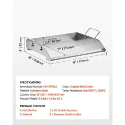 Stainless Steel Griddle 18 In. X 16 In. Universal Flat Top Rectangular Grills With 2 Handles And Grease Groove, Silver -Patio Furniture Shop vevor grill griddles skjpdjg16x18yc001v0 76 1000