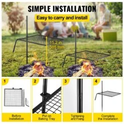 Grill Grate 24 In. X 24 In. Single Layer Open Fire Heavy-Duty Steel Campfire Swivel Grill With Heat Dissipation Handle -Patio Furniture Shop vevor grill racks skjkdjjxdcxzshqv6v0 1f 1000