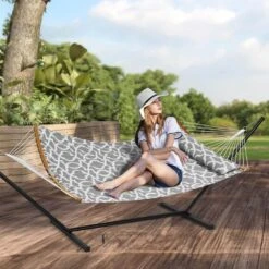 2 Person 12.3 Ft Hammock With Stand Included Double Hammock With Curved Spreader Bar And Detachable Pillow -Patio Furniture Shop vevor hammock chairs hfdchbsxhwtxfst1wv0 31 1000