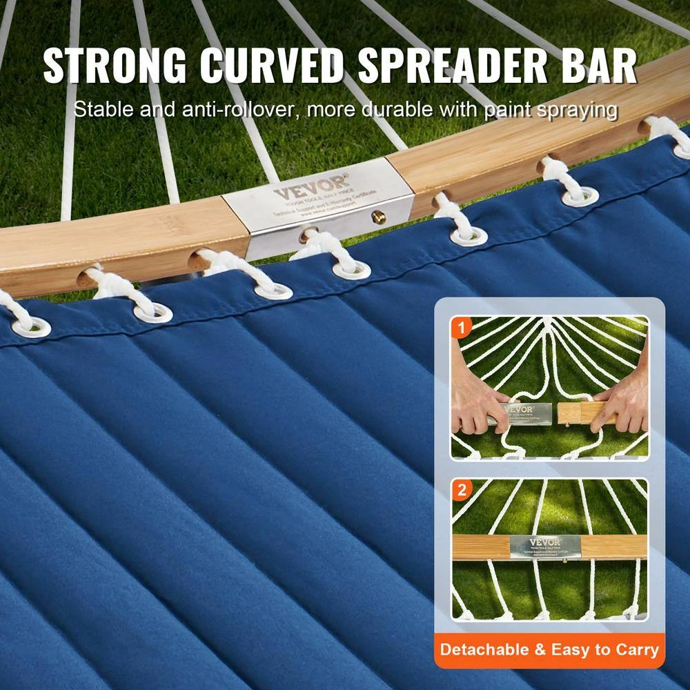 2 Person Hammock With Stand Included Double Hammock With Curved Spreader Bar And Detachable Pillow 6 2 Person Hammock With Stand Included Double Hammock With Curved Spreader Bar And Detachable Pillow - Image 4