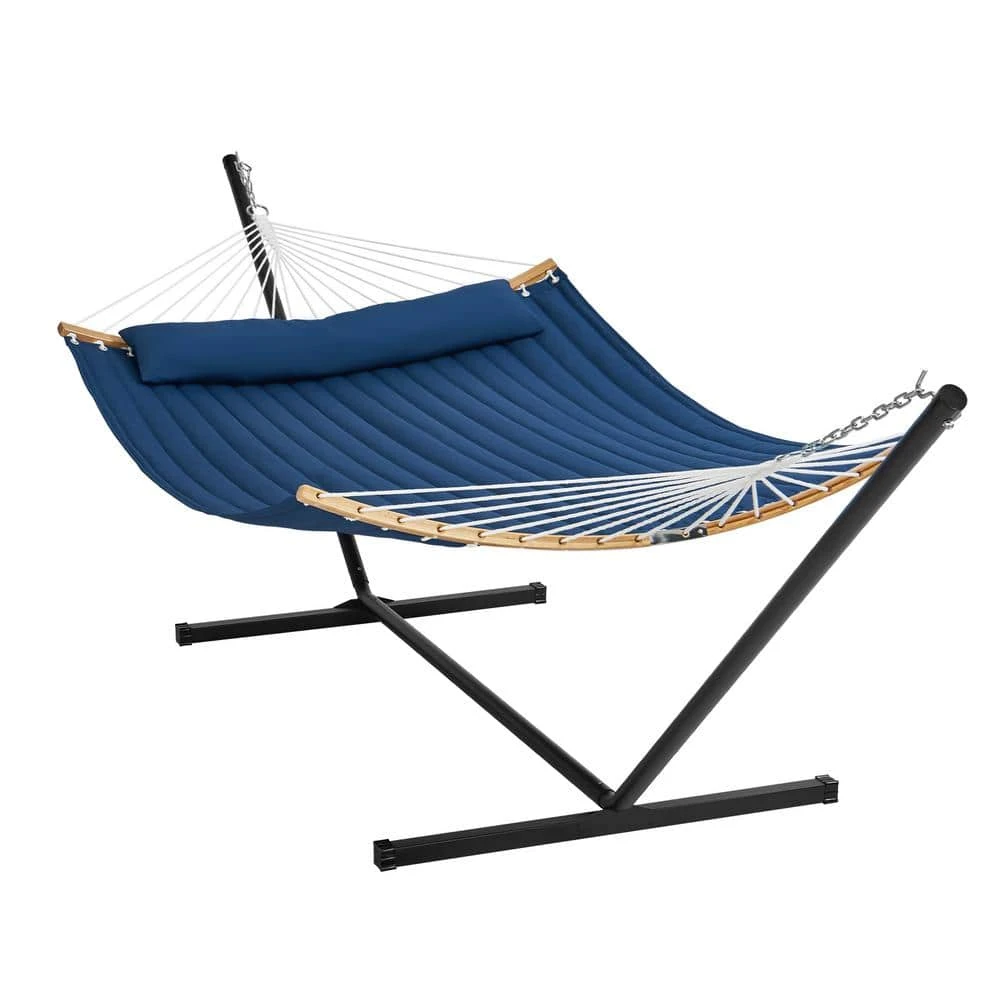 2 Person Hammock With Stand Included Double Hammock With Curved Spreader Bar And Detachable Pillow 3 2 Person Hammock With Stand Included Double Hammock With Curved Spreader Bar And Detachable Pillow