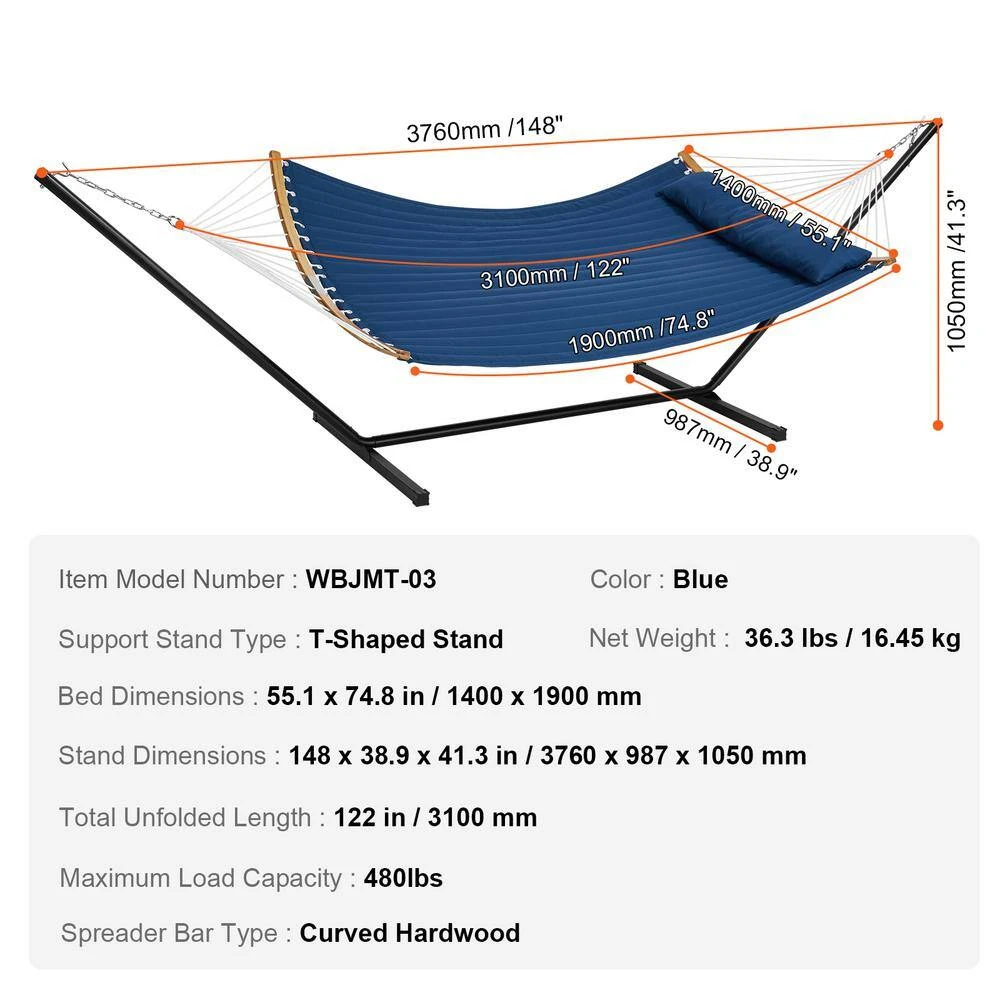 2 Person Hammock With Stand Included Double Hammock With Curved Spreader Bar And Detachable Pillow 9 2 Person Hammock With Stand Included Double Hammock With Curved Spreader Bar And Detachable Pillow - Image 7