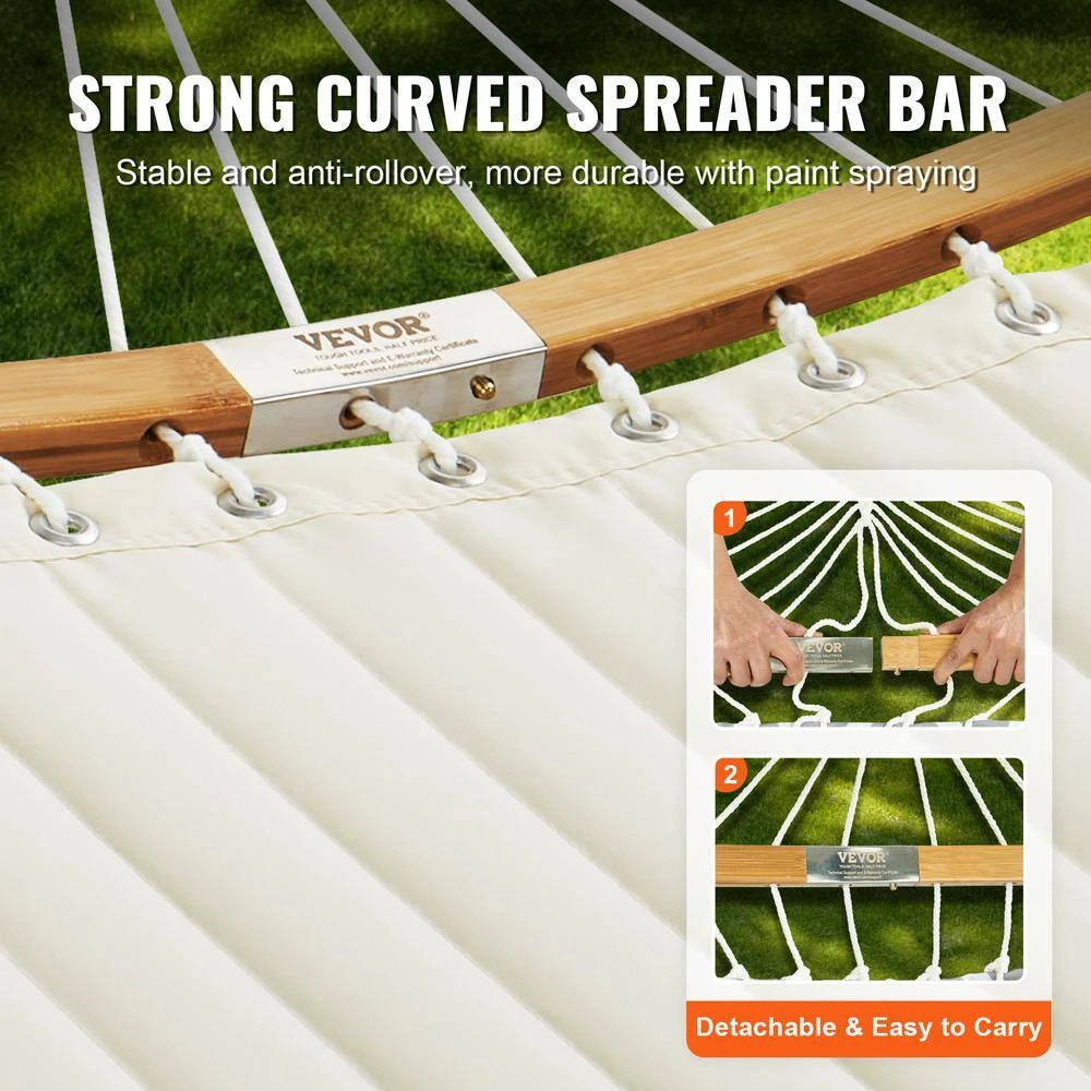 Double Quilted Fabric Hammock 12 FT Double Hammock With Curved Spreader Bars 2-Person Quilted Hammock 6 Double Quilted Fabric Hammock 12 FT Double Hammock With Curved Spreader Bars 2-Person Quilted Hammock - Image 4
