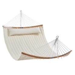 Double Quilted Fabric Hammock 12 FT Double Hammock With Curved Spreader Bars 2-Person Quilted Hammock