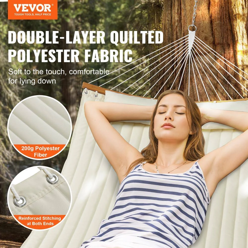 Double Quilted Fabric Hammock 12 FT Double Hammock With Curved Spreader Bars 2-Person Quilted Hammock 4 Double Quilted Fabric Hammock 12 FT Double Hammock With Curved Spreader Bars 2-Person Quilted Hammock - Image 2