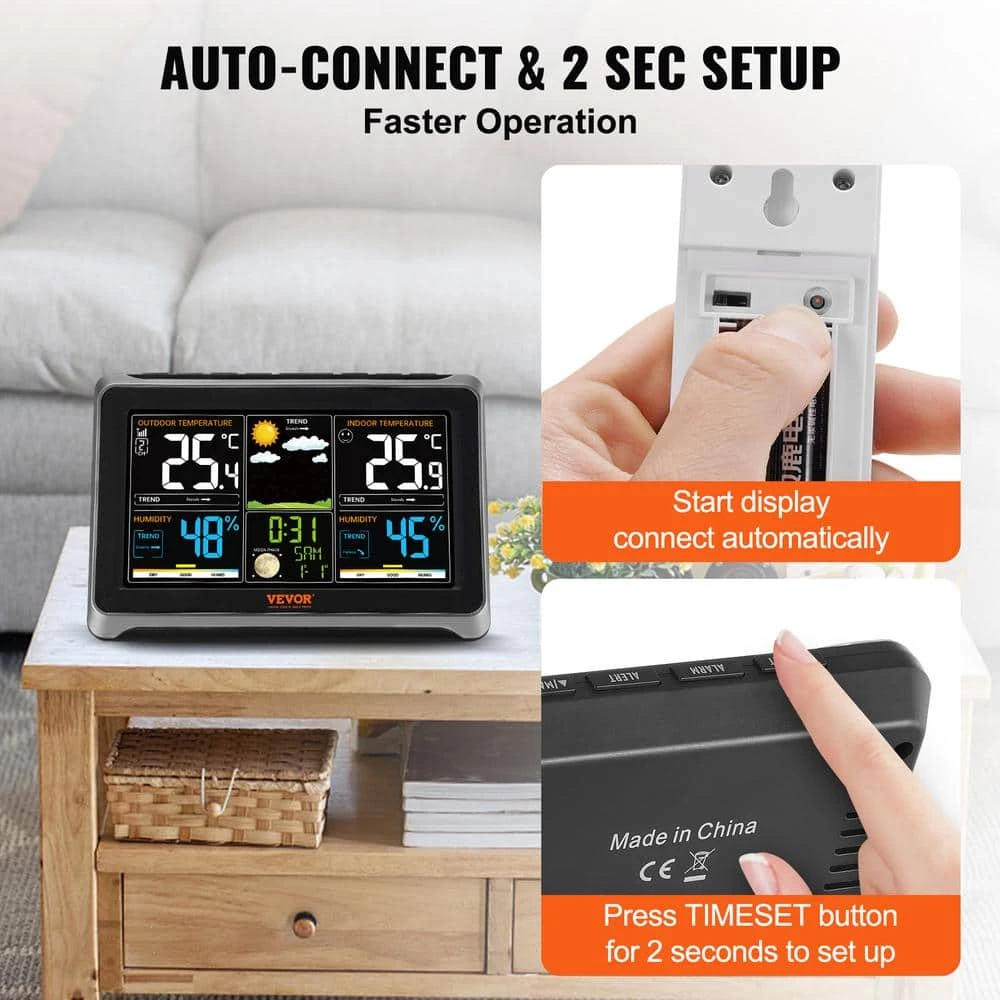Wireless Digital Weather Station With Sensor 7.5 In. Display Atomic Clock Forecast Data Calendar Alarm Alert Temperature 7 Wireless Digital Weather Station With Sensor 7.5 In. Display Atomic Clock Forecast Data Calendar Alarm Alert Temperature - Image 5
