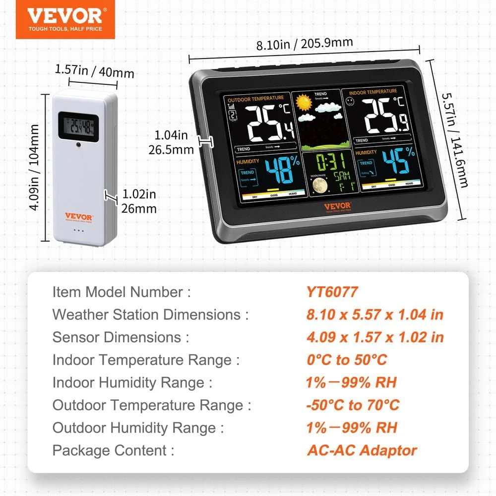 Wireless Digital Weather Station With Sensor 7.5 In. Display Atomic Clock Forecast Data Calendar Alarm Alert Temperature 9 Wireless Digital Weather Station With Sensor 7.5 In. Display Atomic Clock Forecast Data Calendar Alarm Alert Temperature - Image 7