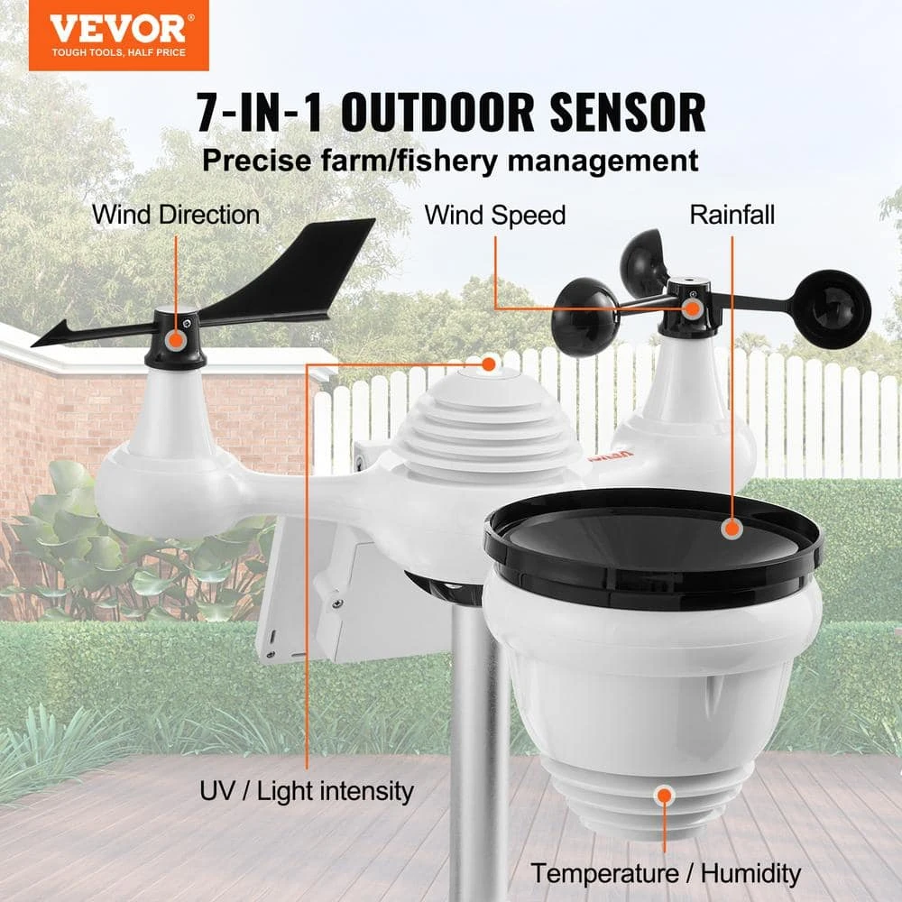 7 In. 1 Wi-Fi Weather Station 7 In. TFT Display Wireless Outdoor Sensor. Includes Temperature Humidity Wind Speed 4 7 In. 1 Wi-Fi Weather Station 7 In. TFT Display Wireless Outdoor Sensor. Includes Temperature Humidity Wind Speed - Image 2