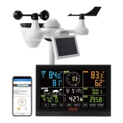 7-in-1 Wi-Fi Weather Station 7.5 In. Display Home Weather Station With Solar Wireless Sensor Alarm Alert For Temperature