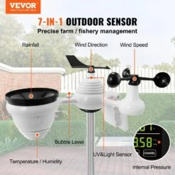 7-in-1 Wi-Fi Weather Station 7.5 In. Display Home Weather Station With Solar Wireless Sensor Alarm Alert For Temperature -Patio Furniture Shop vevor home weather stations tynq75vawifi7t9pdv1 c3 1000