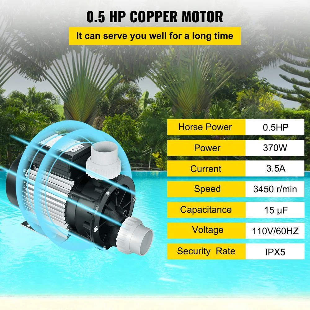 Swimming Pool Pump 1/2 HP Water Circulation Pool Pump 110 Volt Hot Tub Pump 0.37 KW Spa Pump For Above Ground Pool, Spa 5 Swimming Pool Pump 1/2 HP Water Circulation Pool Pump 110 Volt Hot Tub Pump 0.37 KW Spa Pump For Above Ground Pool, Spa - Image 3