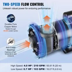 2 Speed SPA Pump 56-Frame AC 220-Volt Hot Tub Spa Pump 4 HP High Speed Or 0.7 HP Low Speed For Hot Tub UL Listed -Patio Furniture Shop vevor hot tub pumps ygslbss40hp0u62y3v4 4f 1000