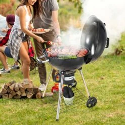 22 In. Kettle Charcoal Grill With Porcelain-Enameled Lid,Bowl,Slide Out Ash Catcher Thermometer Kettle Grill,Black 17 22 In. Kettle Charcoal Grill With Porcelain-Enameled Lid,Bowl,Slide Out Ash Catcher Thermometer Kettle Grill,Black -Patio Furniture Shop vevor kettle grills pglcjkettle22igncv0 31 1000