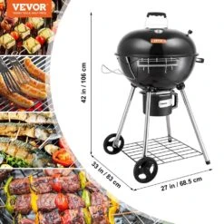 22 In. Kettle Charcoal Grill With Porcelain-Enameled Lid,Bowl,Slide Out Ash Catcher Thermometer Kettle Grill,Black 16 22 In. Kettle Charcoal Grill With Porcelain-Enameled Lid,Bowl,Slide Out Ash Catcher Thermometer Kettle Grill,Black -Patio Furniture Shop vevor kettle grills pglcjkettle22igncv0 76 1000