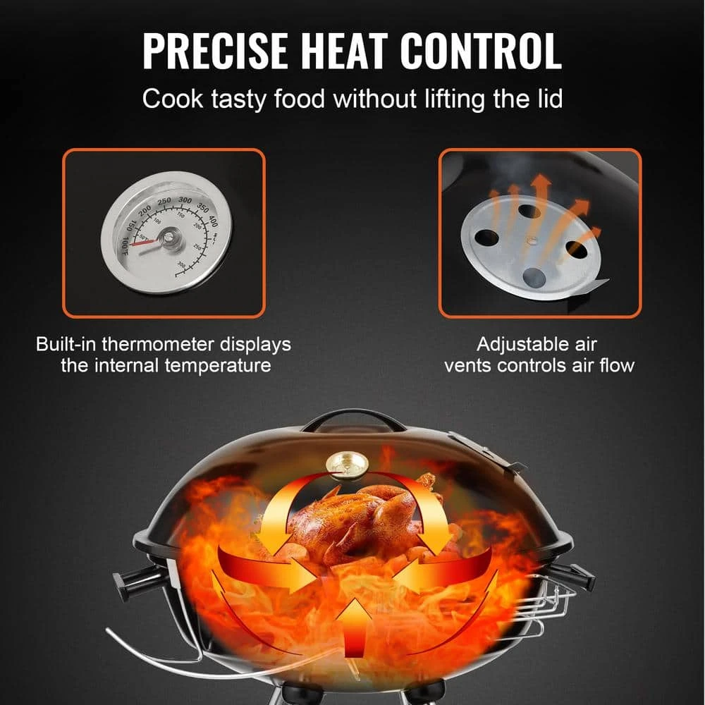 22 In. Kettle Charcoal Grill Premium Kettle Grill With Wheels, Porcelain-Enameled Lid And Ash Catcher, Black 6 22 In. Kettle Charcoal Grill Premium Kettle Grill With Wheels, Porcelain-Enameled Lid And Ash Catcher, Black - Image 4